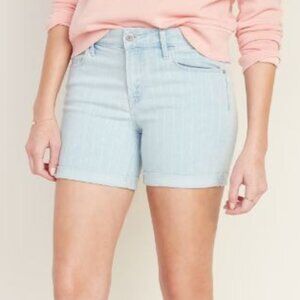 NWT Old Navy 5" Inseam Mid-Rise Denim Shorts Light Wash Striped Size 12